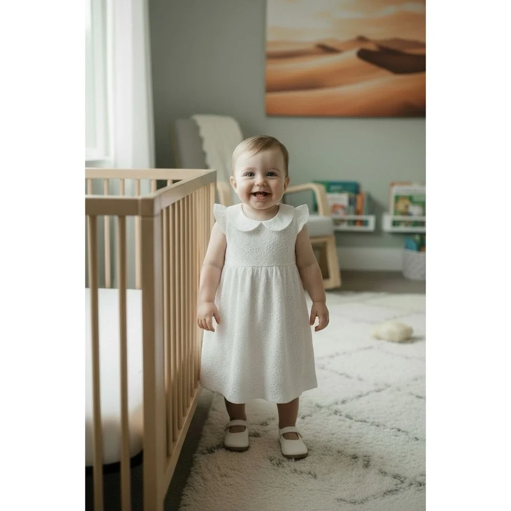 Petit Ami Girls White Eyelet Lace And Cotton‎ Dress Size 18 Months 18m Summer